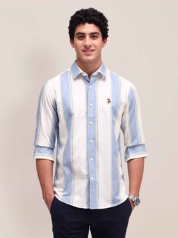 U.S. POLO ASSN. - Stripes Blue Full Sleeves Collar Neck Shirt