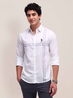 U.S. POLO ASSN. - Stripes White Full Sleeves Collar Neck Shirt