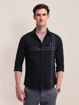 U.S. POLO ASSN. - Stripes Black Full Sleeves Collar Neck Shirt