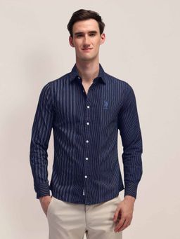 U.S. POLO ASSN. - Stripes Blue Full Sleeves Collar Neck Shirt