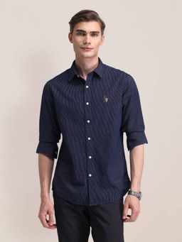 U.S. POLO ASSN. - Stripes Blue Full Sleeves Collar Neck Shirt