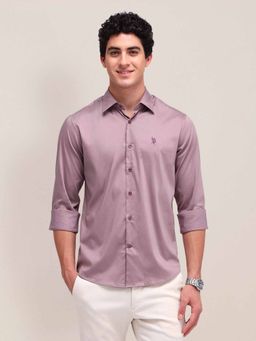U.S. POLO ASSN. - Solid Mauve Full Sleeves Collar Neck Shirt