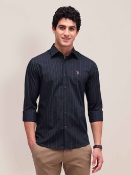 U.S. POLO ASSN. - Stripes Navy Blue Full Sleeves Collar Neck Shirt