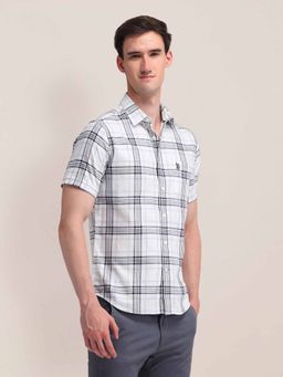 U.S. POLO ASSN. - Checks White Half Sleeves Collar Neck Shirt