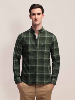 U.S. POLO ASSN. - Checks Olive Full Sleeves Collar Neck Shirt