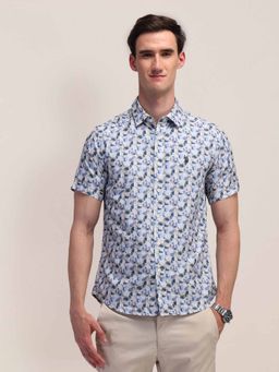 U.S. POLO ASSN. - Printed Blue Half Sleeves Collar Neck Shirt