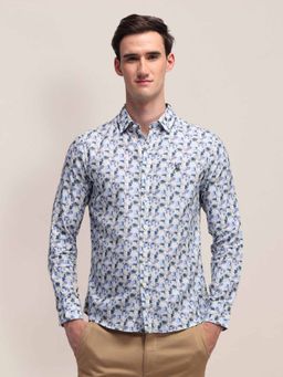 U.S. POLO ASSN. - Printed Blue Full Sleeves Collar Neck Shirt