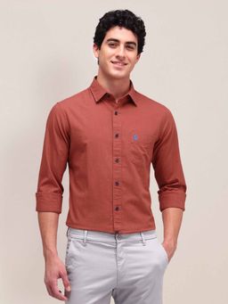 U.S. POLO ASSN. - Solid Rust Full Sleeves Collar Neck Shirt