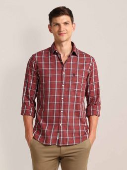 U.S. POLO ASSN. - Checks Red Full Sleeves Collar Neck Shirt