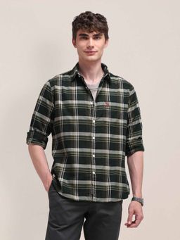 U.S. POLO ASSN. - Checks Green Full Sleeves Collar Neck Shirt