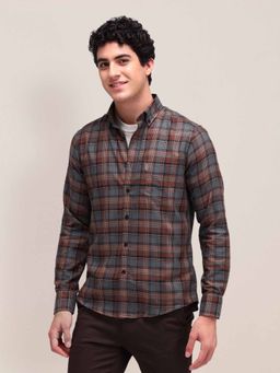 U.S. POLO ASSN. - Checks Brown Full Sleeves Collar Neck Shirt