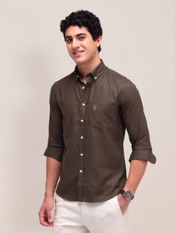 U.S. POLO ASSN. - Checks Brown Full Sleeves Collar Neck Shirt