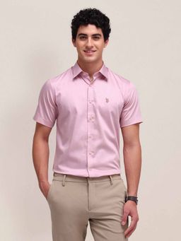 U.S. POLO ASSN. - Solid Pink Half Sleeves Collar Neck Shirt