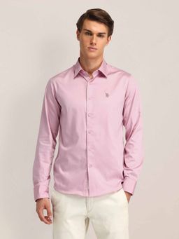 U.S. POLO ASSN. - Solid Pink Full Sleeves Collar Neck Shirt