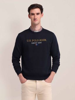 U.S. POLO ASSN. - Solid Navy Blue Full Sleeves Round Neck Sweatshirts