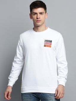 SHOWOFF - Mens Round Neck Solid White Pullover Sweatshirt