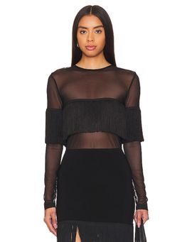 Norma Kamali - Long Sleeve Crewneck Fringe Top