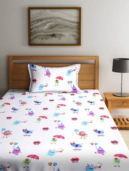 Chic Home - Kids Premium Cotton Single Bed Sheet with One Pillow Covers (Monsters Hunt)