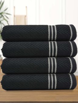 Athom Living - Diagonal Stripe Terry Large Bath Towel Black (Pack of 4)