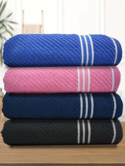 Athom Living - Diagonal Stripe Terry Large Bath Towel Multi-Color (Pack of 4)