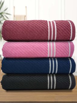 Athom Living - Diagonal Stripe Terry Large Bath Towel Multi-Color (Pack of 4)