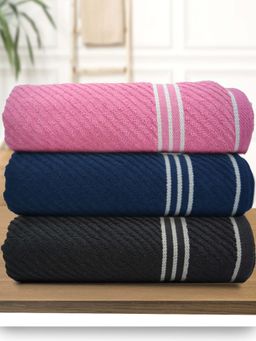 Athom Living - Diagonal Stripe Terry Large Bath Towel Multi-Color (Pack of 3)