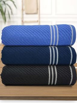 Athom Living - Diagonal Stripe Terry Large Bath Towel Multi-Color (Pack of 3)