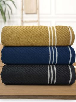 Athom Living - Diagonal Stripe Terry Large Bath Towel Multi-Color (Pack of 3)