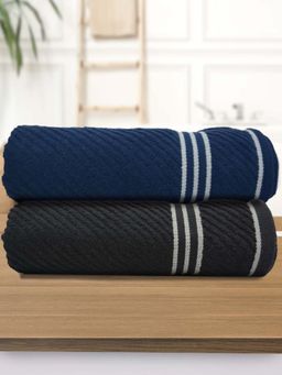 Athom Living - Diagonal Stripe Terry Large Bath Towel Multi-Color (Pack of 2)