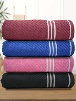 Athom Living - Diagonal Stripe Terry Large Bath Towel Multi-Color (Pack of 4)