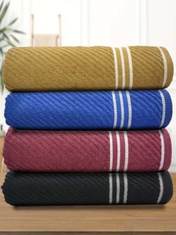 Athom Living - Diagonal Stripe Terry Large Bath Towel Multi-Color (Pack of 4)