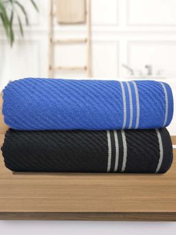 Athom Living - Diagonal Stripe Terry Large Bath Towel Multi-Color (Pack of 2)