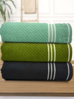Athom Living - Diagonal Stripe Terry Large Bath Towel Multi-Color (Pack of 3)
