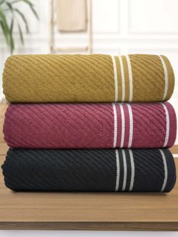 Athom Living - Diagonal Stripe Terry Large Bath Towel Multi-Color (Pack of 3)