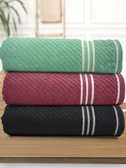 Athom Living - Diagonal Stripe Terry Large Bath Towel Multi-Color (Pack of 3)