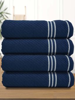 Athom Living - Diagonal Stripe Terry Large Bath Towel Blue (Pack of 4)