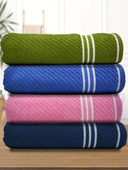 Athom Living - Diagonal Stripe Terry Large Bath Towel Multi-Color (Pack of 4)