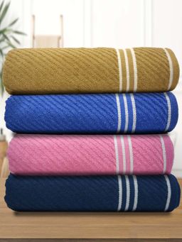 Athom Living - Diagonal Stripe Terry Large Bath Towel Multi-Color (Pack of 4)