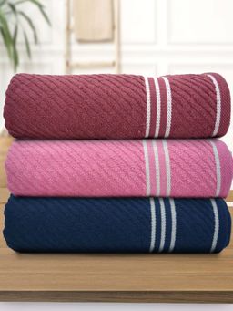 Athom Living - Diagonal Stripe Terry Large Bath Towel Multi-Color (Pack of 3)