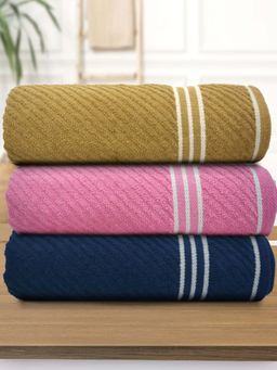 Athom Living - Diagonal Stripe Terry Large Bath Towel Multi-Color (Pack of 3)