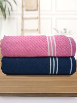 Athom Living - Diagonal Stripe Terry Large Bath Towel Multi-Color (Pack of 2)