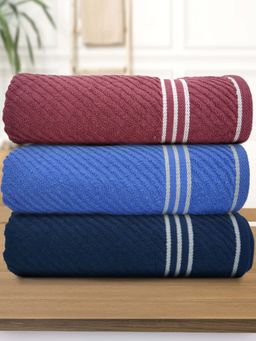 Athom Living - Diagonal Stripe Terry Large Bath Towel Multi-Color (Pack of 3)