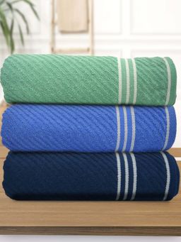 Athom Living - Diagonal Stripe Terry Large Bath Towel Multi-Color (Pack of 3)