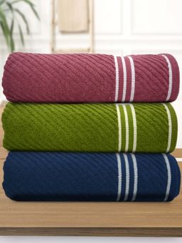 Athom Living - Diagonal Stripe Terry Large Bath Towel Multi-Color (Pack of 3)