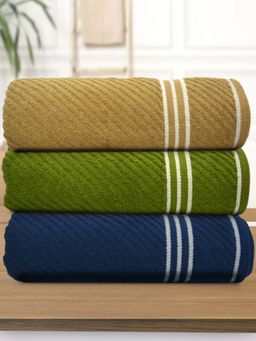 Athom Living - Diagonal Stripe Terry Large Bath Towel Multi-Color (Pack of 3)