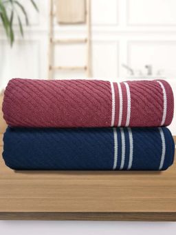 Athom Living - Diagonal Stripe Terry Large Bath Towel Multi-Color (Pack of 2)