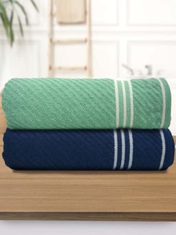 Athom Living - Diagonal Stripe Terry Large Bath Towel Multi-Color (Pack of 2)