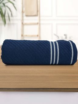 Athom Living - Diagonal Stripe Terry Large Bath Towel Blue