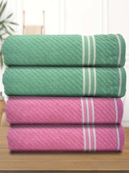 Athom Living - Diagonal Stripe Terry Large Bath Towel Multi-Color (Pack of 4)