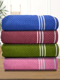Athom Living - Diagonal Stripe Terry Large Bath Towel Multi-Color (Pack of 4)